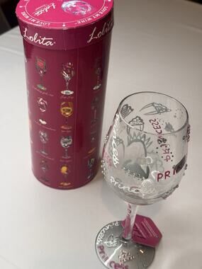 Lolita Love My Wine Princess 15 oz Hand-Painted Stemmed Wine Glass Gift Tube